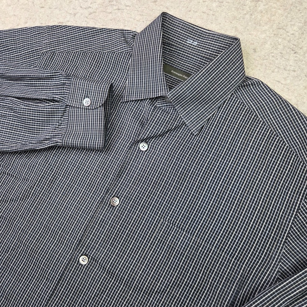 Ermenegildo Zegna Shirt Mens L Black Check Long Sleeve Button Up
